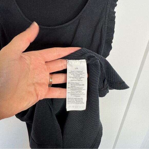 J. Crew Ribbed Ruffle Tank Top Black Stretch Knit Size Large - Picture 4 of 6